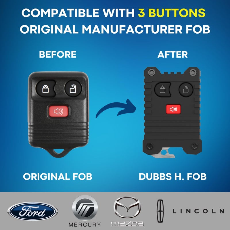 Dubbs Hardware Upgraded Key Fob Case for Ford - 3 & 4 Button Key Cover - Durable Protection - Anti-Slip Grip - Easy Installation - Compatible for Ford F-Series, Explorer, Edge & More (Black Fob, 3 Button) - Image 2