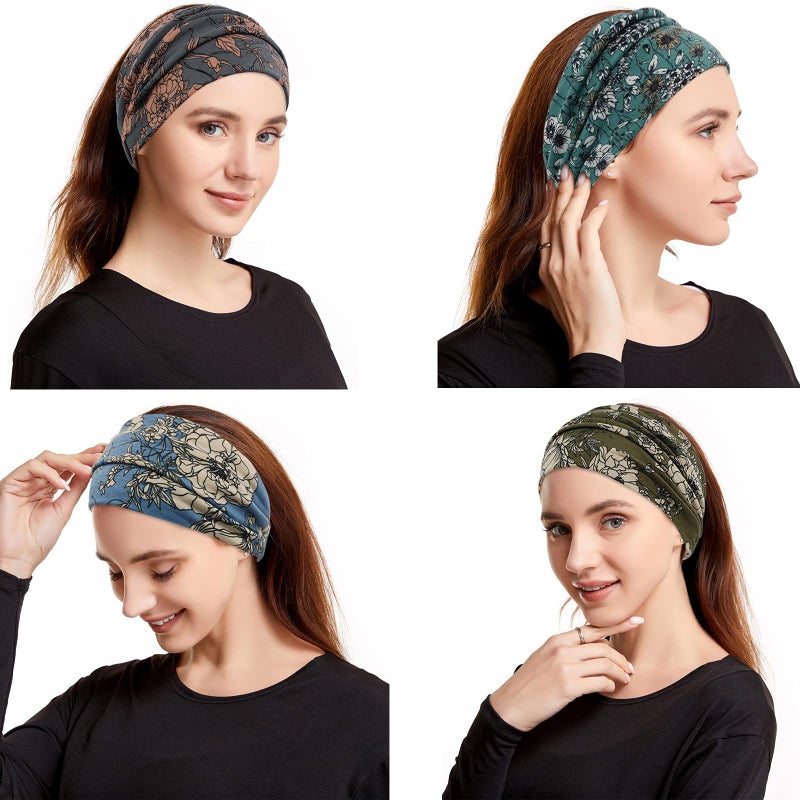 YONUF Wide Boho Headbands for Women Fashion Knotted Headband Yoga Workout Hair Accessories African Head Wrap 4 Pack - Image 5