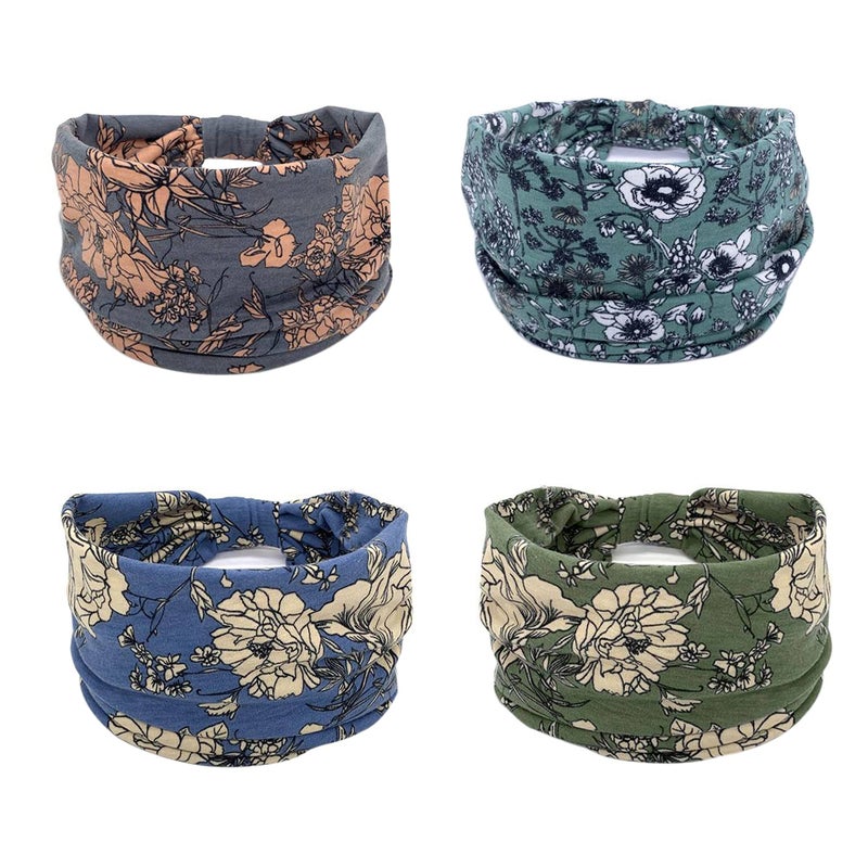 YONUF Wide Boho Headbands for Women Fashion Knotted Headband Yoga Workout Hair Accessories African Head Wrap 4 Pack - Image 2
