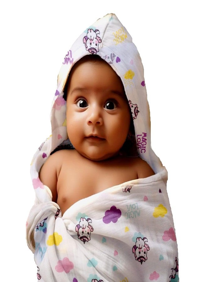 gigglyfy Baby Premium Soft Baby Hooded Bath Towel | Muslin, 100% Cotton Baby Towel for Newborn, Infant and Toddler Babies | Safe and Skin Friendly Towel (Unicorncat Print)