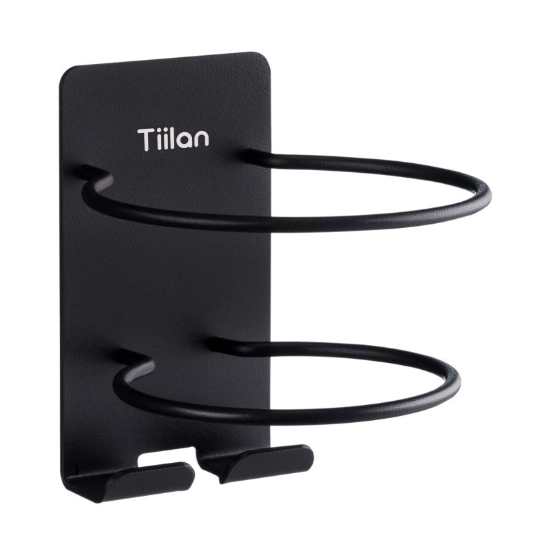 Tiilan Hair Dryer Holder Wall Mount Self Adhesive SUS 304 Stainless Steel Bathroom Hair Blow Dryer Rack Organizer Black
