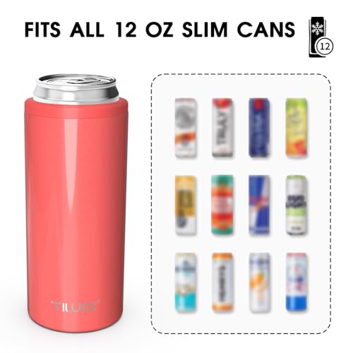 TILUCK Skinny Can Cooler for Slim Beer & Hard Seltzer, Stainless Steel, Doucle-Walled Stainless Steel Insulated Slim Cans, Standard 12 oz (Glitter Coral) - Image 3
