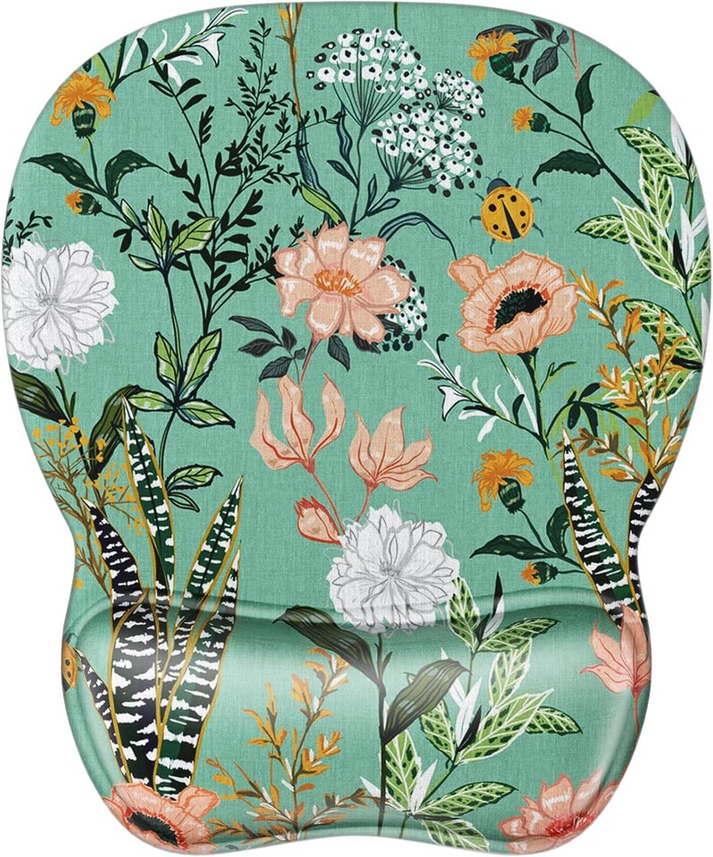 MROCO Ergonomic Mouse Pad with Gel Wrist Rest, Comfortable Mousepad with Smooth Wrist Support Surface and Non-Slip PU Base for Pain Relief, Computer, Office & Home, 9.4 x 8.1 in, Garden Whispers - Image 1