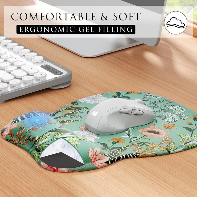 MROCO Ergonomic Mouse Pad with Gel Wrist Rest, Comfortable Mousepad with Smooth Wrist Support Surface and Non-Slip PU Base for Pain Relief, Computer, Office & Home, 9.4 x 8.1 in, Garden Whispers - Image 3