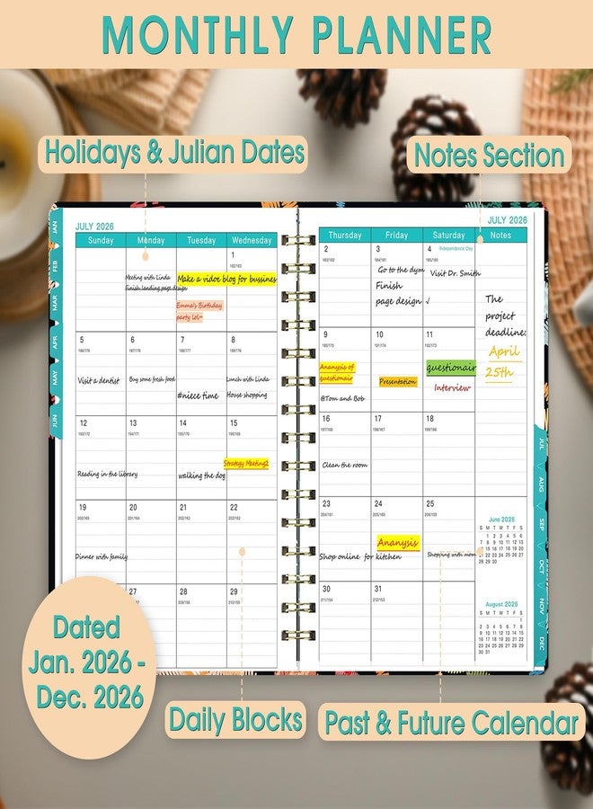 Ymumuda 2026 Planner, Daily Weekly and Monthly Planner，Jan 2026 - Dec 2026, 8.4" x 6.3", 2026 Calendar Planner Book with Tabs, Spiral Notebook with Inner Pocket for Office Home School Supplies - Image 3