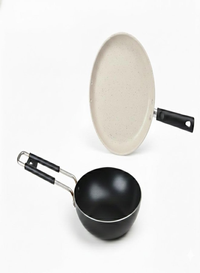 Combo Cookware Set, Non-Stick Tawa and Frying Pan, Black and White, Kitchen Essentials - Image 1