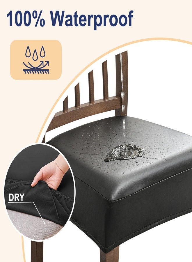 smiry أغطية مقاعد سميري المقاومة للماء، طقم من 4 قطع، مصنوعة من جلد البولي يوريثان المطاطي، قابلة للإزالة والغسل، لحماية مقاعد كراسي غرفة الطعام، بدون أغطية خلفية، لون أسود - Image 2