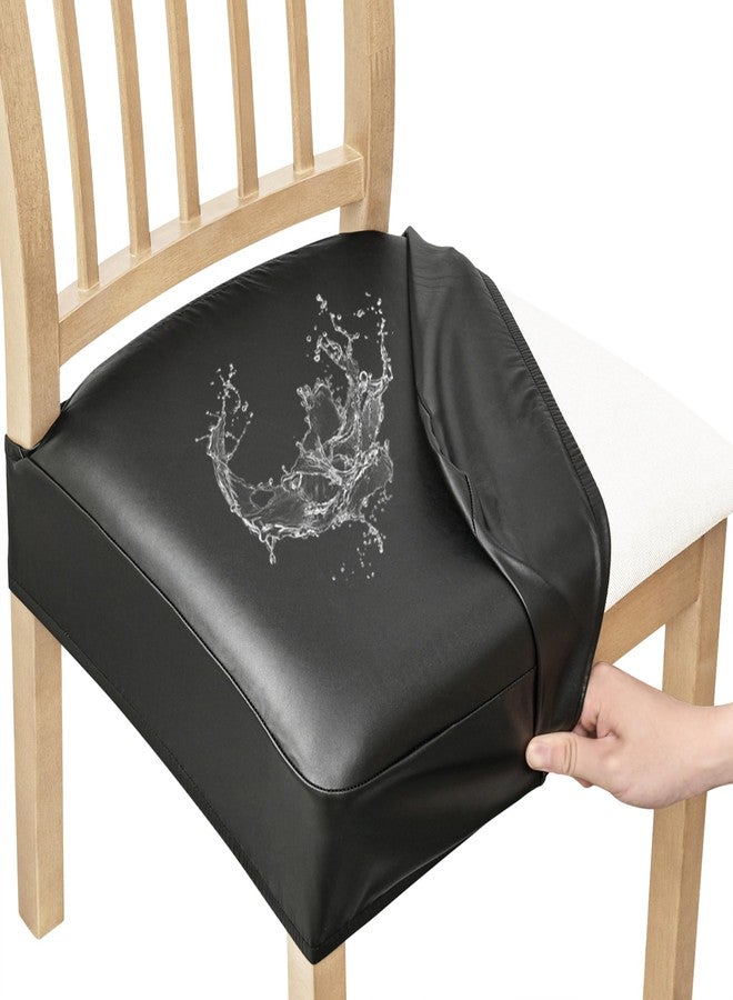 smiry أغطية مقاعد سميري المقاومة للماء، طقم من 4 قطع، مصنوعة من جلد البولي يوريثان المطاطي، قابلة للإزالة والغسل، لحماية مقاعد كراسي غرفة الطعام، بدون أغطية خلفية، لون أسود - Image 1