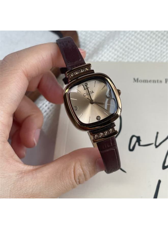 Ciloa  New Small Exquisite Women's Mechanical Square Watch Luxury Brown Ladies Watch - Image 2