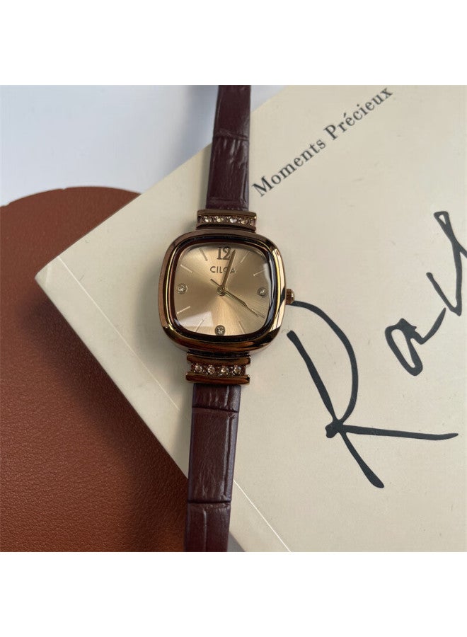 Ciloa  New Small Exquisite Women's Mechanical Square Watch Luxury Brown Ladies Watch - Image 3