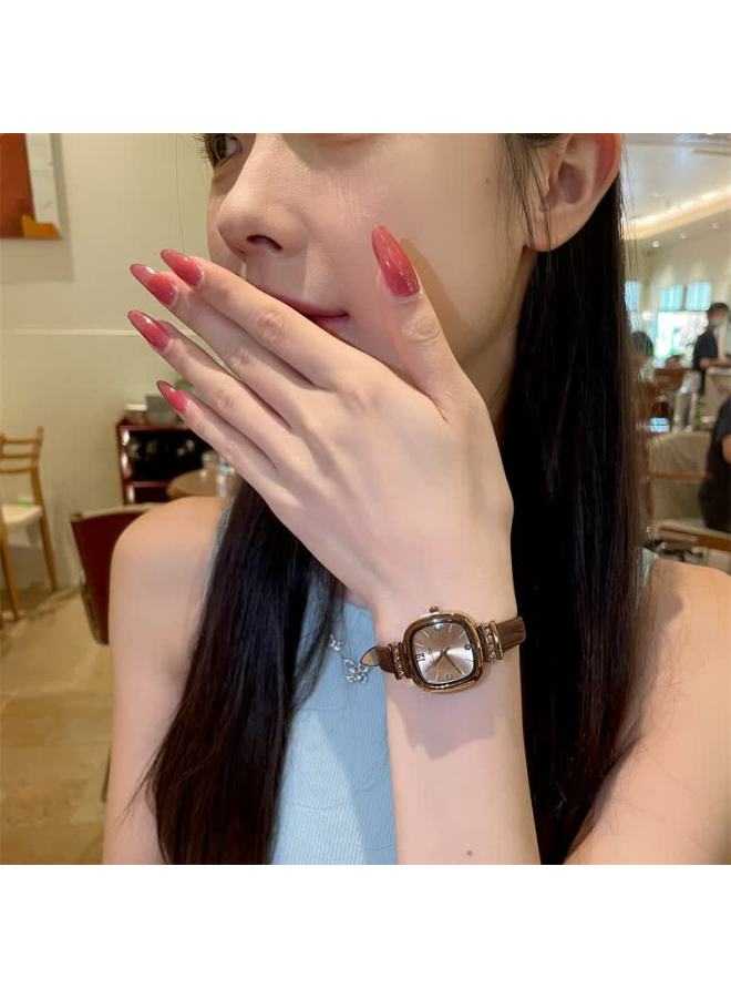 Ciloa  New Small Exquisite Women's Mechanical Square Watch Luxury Brown Ladies Watch - Image 4