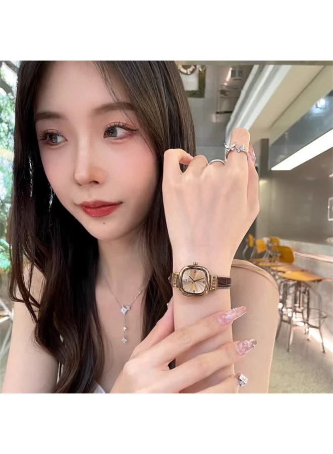 Ciloa  New Small Exquisite Women's Mechanical Square Watch Luxury Brown Ladies Watch - Image 5