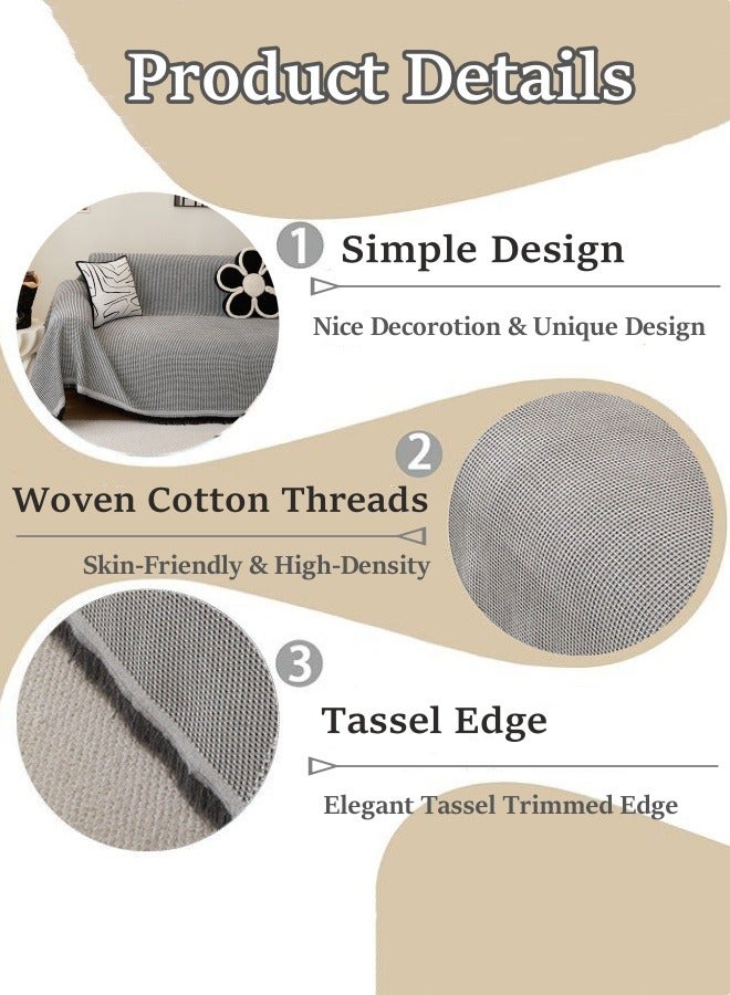 Optico Sofa Cover, Throw Couch Cover Non-Slip Sofa Couch Slipcover Sofa Cover Blanket Couch Protector Furniture Protector with Tassels Machine Washable (Grey, 180 * 230CM) - Image 2