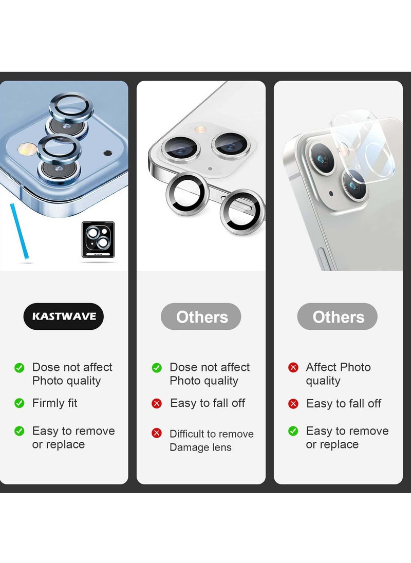 Y&D KASTWAVE for iPhone 14 / Plus Camera Lens Protector, 9H Tempered Glass Cover Screen Protector Metal Individual Ring and (2 Set, Blue)  - Image 3