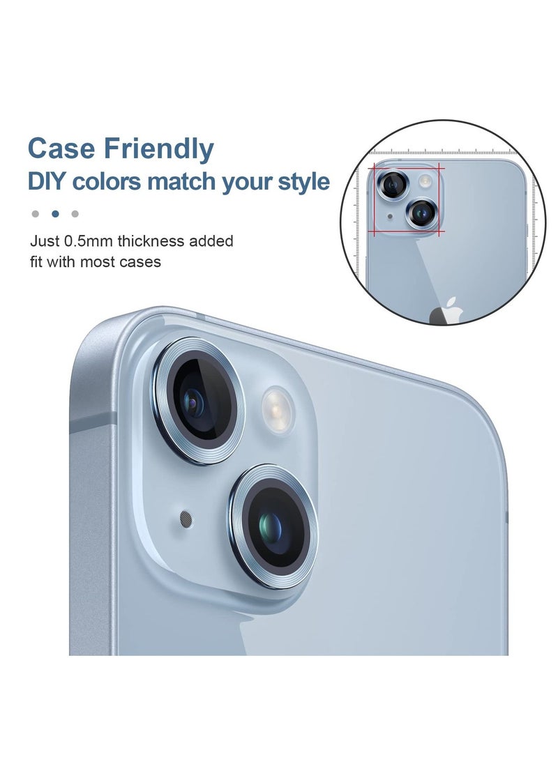Y&D KASTWAVE for iPhone 14 / Plus Camera Lens Protector, 9H Tempered Glass Cover Screen Protector Metal Individual Ring and (2 Set, Blue)  - Image 5
