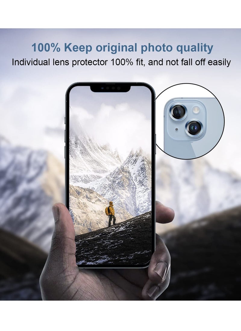 Y&D KASTWAVE for iPhone 14 / Plus Camera Lens Protector, 9H Tempered Glass Cover Screen Protector Metal Individual Ring and (2 Set, Blue)  - Image 4