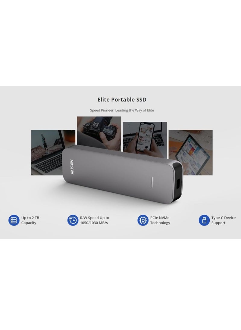 HIKSEMI - Elite 2TB USB 3.2 Gen 2 Type-C External SSD Drive – Grey - Image 1