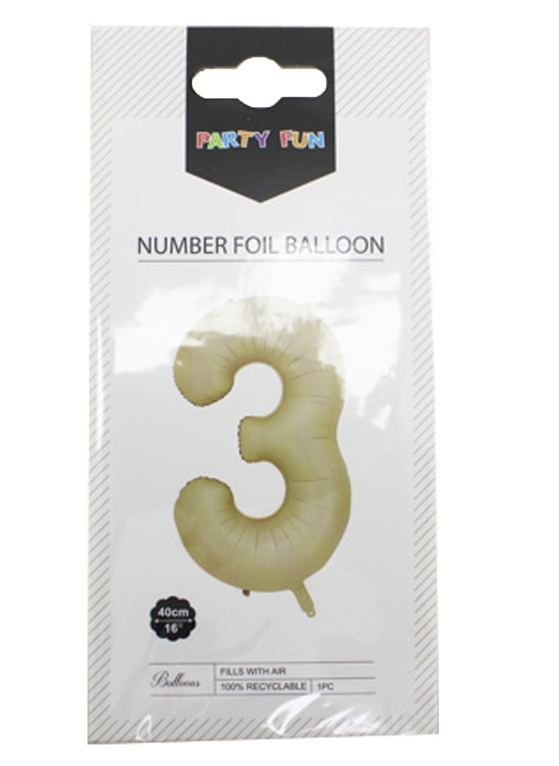 PARTY FUN Foil Number Balloon 16" No.3 Oat Color  - Image 2