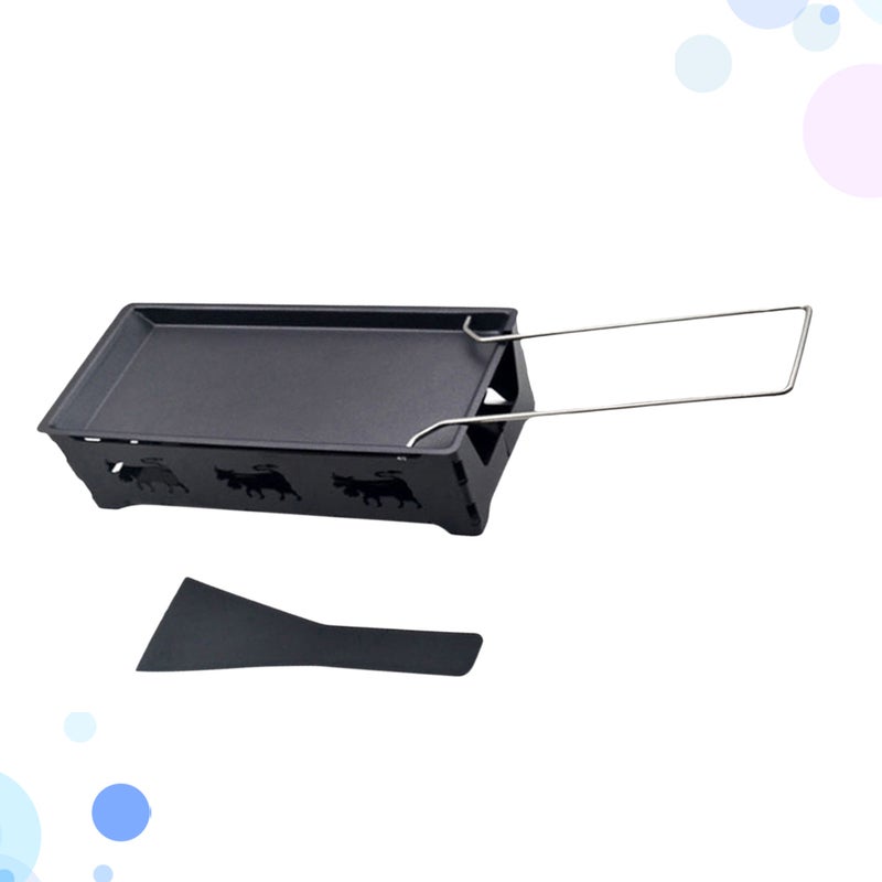 2 Sets Portable Cheese Grill Mini Non-stick Bakeware Set Butter Cheese Grill Non-stick Outdoor Camping Cookware for Kitchen with Black Stove Rack, Baking Tray, Small Spatula (Black, Steel Handle) - Image 4