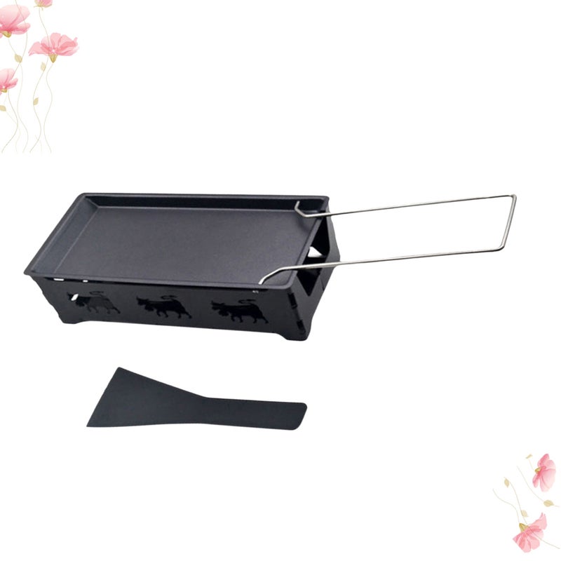 2 Sets Portable Cheese Grill Mini Non-stick Bakeware Set Butter Cheese Grill Non-stick Outdoor Camping Cookware for Kitchen with Black Stove Rack, Baking Tray, Small Spatula (Black, Steel Handle) - Image 1