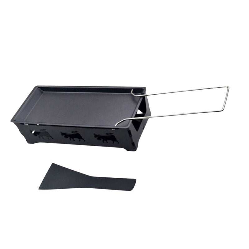 2 Sets Portable Cheese Grill Mini Non-stick Bakeware Set Butter Cheese Grill Non-stick Outdoor Camping Cookware for Kitchen with Black Stove Rack, Baking Tray, Small Spatula (Black, Steel Handle) - Image 2
