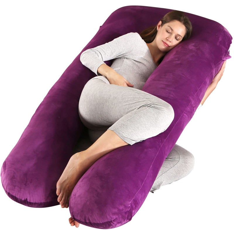 Amagoing 55 inches Pregnancy Pillows for Sleeping U Shaped Maternity Full Body Pillow for Pregnant Women with Hip Leg Back Belly Support Washable Velvet Cover Included Dark Purple