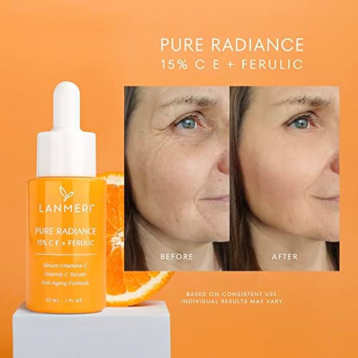 Lanmeri Vitamin C Serum With Ferulic Acid: C & E Ferulic Face Serum With 15% Ascorbic Acid, Vitamin E, Hyaluronic Acid - Vit C Serum for Hydration, Brightening, Anti-aging, Anti Wrinkle, Skin Repair 1 Fl Oz - Image 3