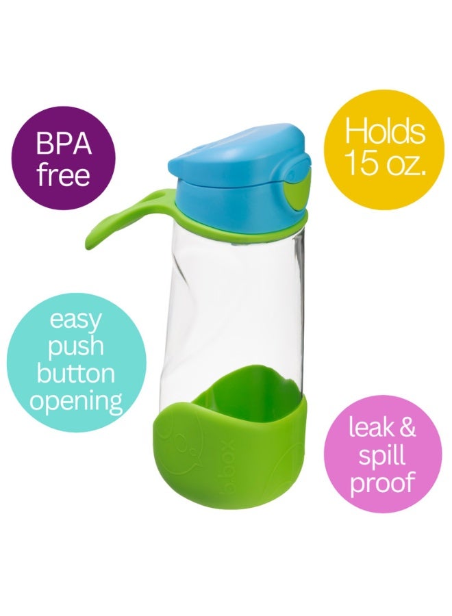 B.Box Sport Spout Drink Bottle for Kids | Easy-Flow Silicone Spout | Leakproof Push Button Lid | Ergonomic Triangle Grip | BPA-Free Tritan™ Water Bottle | 15.2 fl oz | 450ml-Ocean Breeze - Image 2