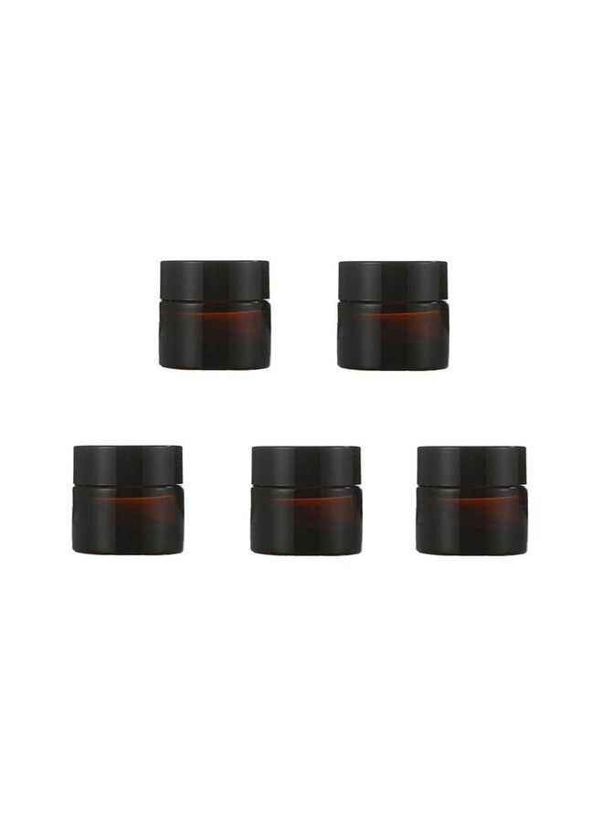 SYBL 5Pcs 10Ml 0.35Oz Travel Size Empty Refillable Amber Glass Cosmetic Containers Round Sample Jars Pot Vial Bottle With Inner Liners And Black Lids For Face Creams Lotions And More  - Image 1
