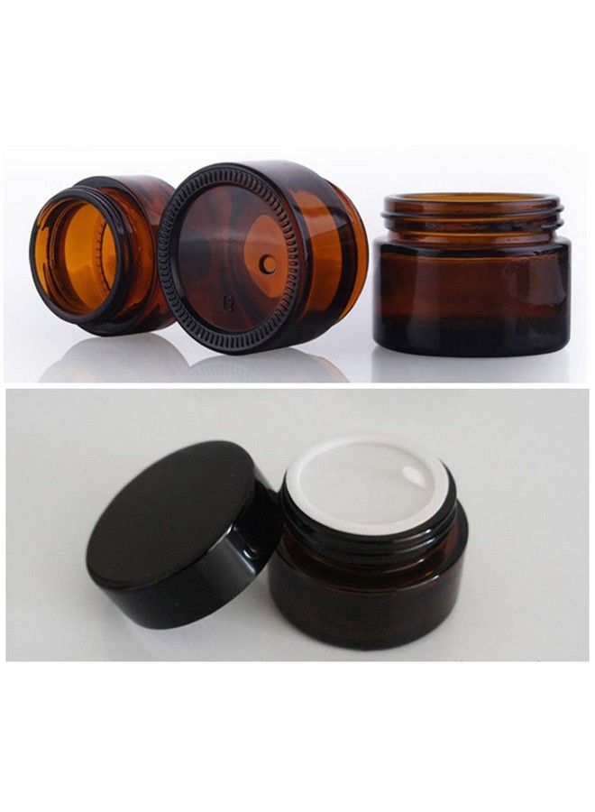SYBL 5Pcs 10Ml 0.35Oz Travel Size Empty Refillable Amber Glass Cosmetic Containers Round Sample Jars Pot Vial Bottle With Inner Liners And Black Lids For Face Creams Lotions And More  - Image 5