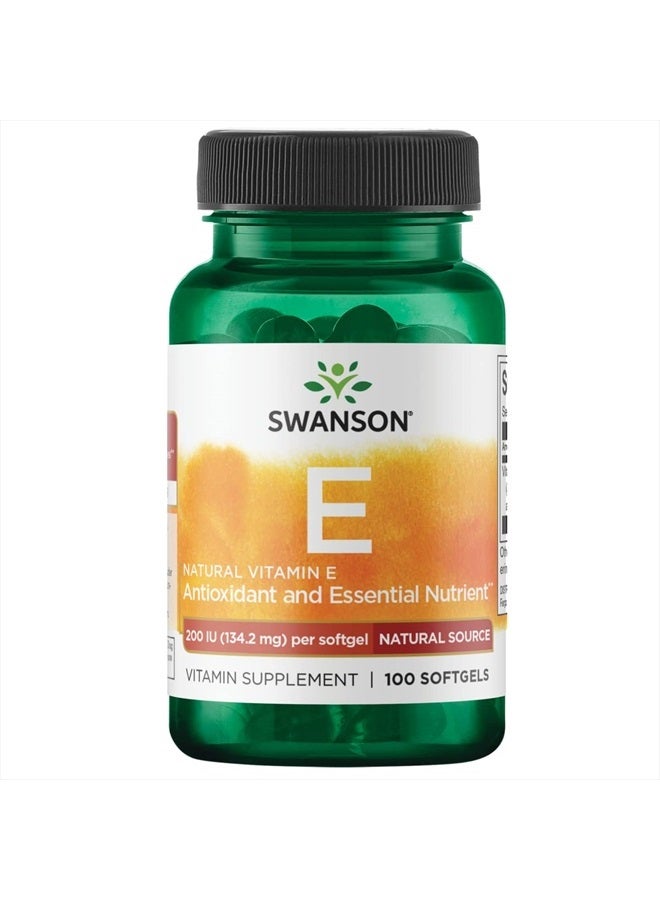 SWANSON فيتامين E الطبيعي - مكمل طبيعي يدعم صحة القلب وحماية الأنسجة - عنصر غذائي أساسي يعزز الصحة العامة والعافية - (100 كبسولة لينة، 200 وحدة دولية لكل منها) - Image 1