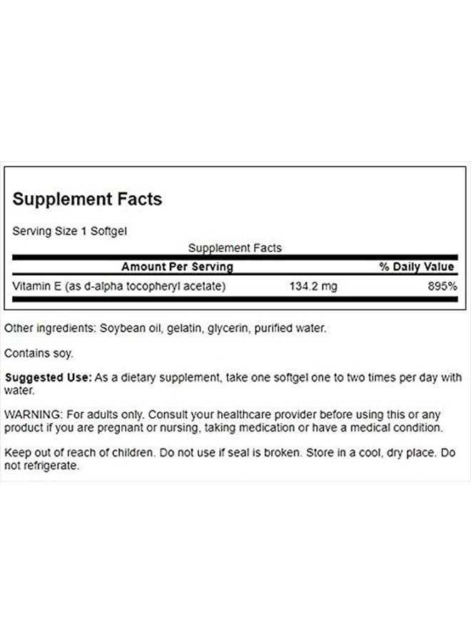 SWANSON فيتامين E الطبيعي - مكمل طبيعي يدعم صحة القلب وحماية الأنسجة - عنصر غذائي أساسي يعزز الصحة العامة والعافية - (100 كبسولة لينة، 200 وحدة دولية لكل منها) - Image 2