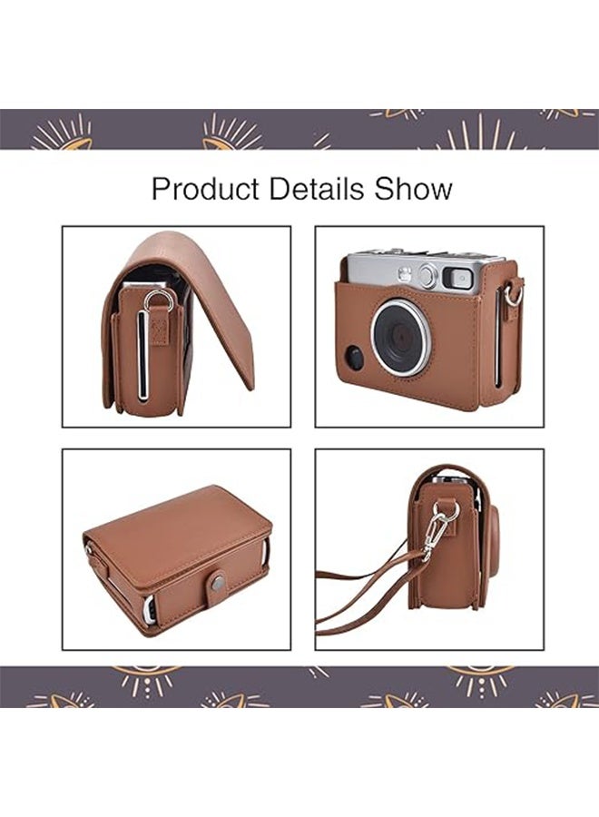 Camera Case for Fuji Mini EVO, PU Leather Camera Protection Case, Adjustable Shoulder Strap in Brown Lychee Texture Horizontal Style - Brown  - Image 4