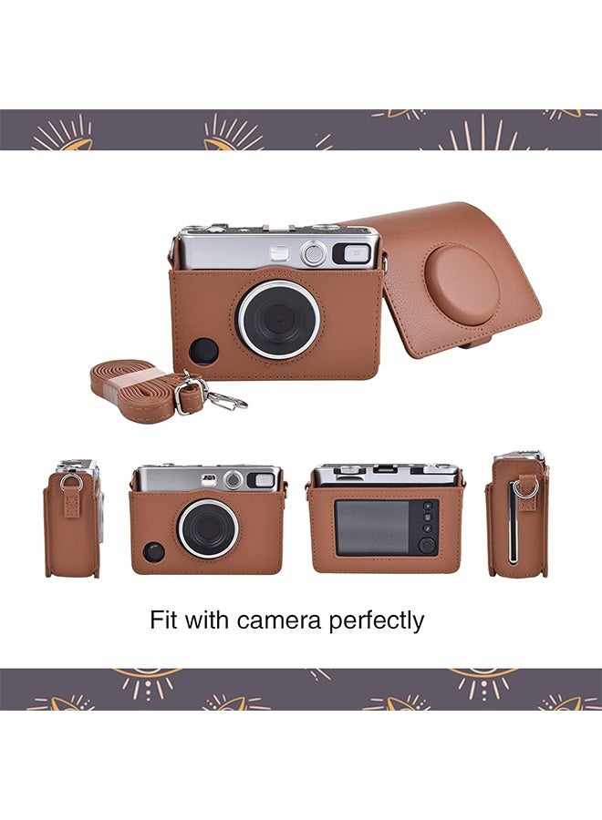 Camera Case for Fuji Mini EVO, PU Leather Camera Protection Case, Adjustable Shoulder Strap in Brown Lychee Texture Horizontal Style - Brown  - Image 5
