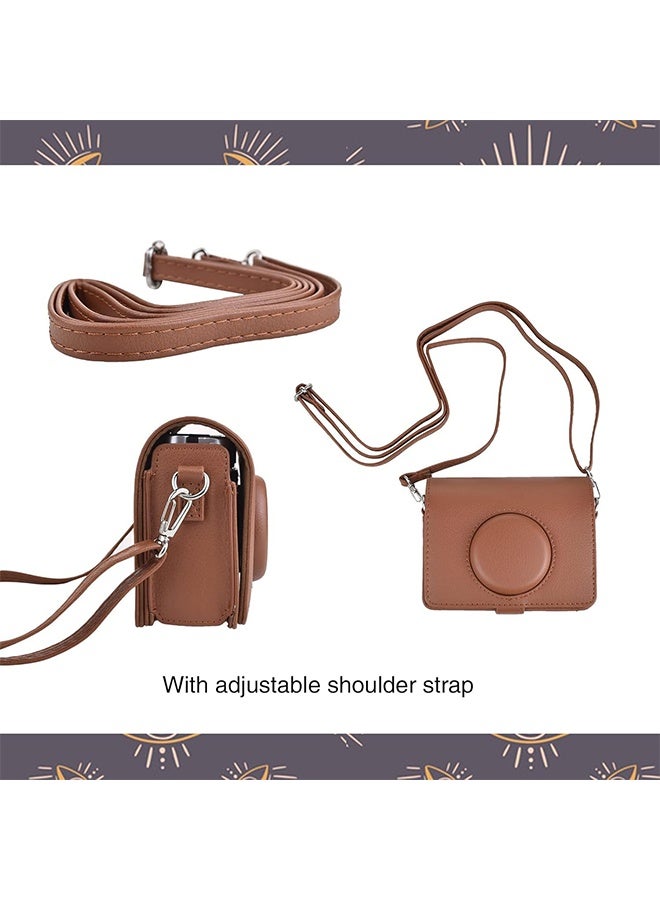 Camera Case for Fuji Mini EVO, PU Leather Camera Protection Case, Adjustable Shoulder Strap in Brown Lychee Texture Horizontal Style - Brown  - Image 3
