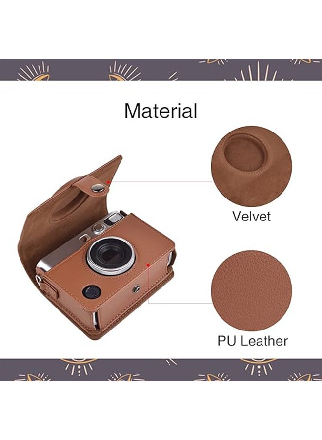 Camera Case for Fuji Mini EVO, PU Leather Camera Protection Case, Adjustable Shoulder Strap in Brown Lychee Texture Horizontal Style - Brown  - Image 2