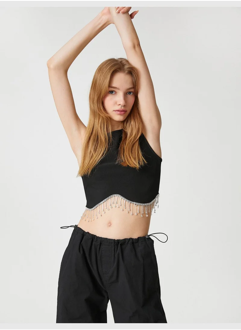 كوتون Crop Tanktop Drop Glitz Stone Detail Crew Neck