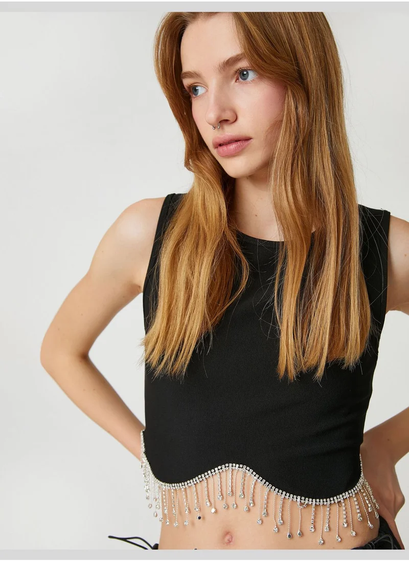 كوتون Crop Tanktop Drop Glitz Stone Detail Crew Neck