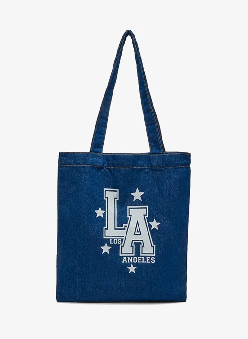 Printed Denim Shoulder Bag