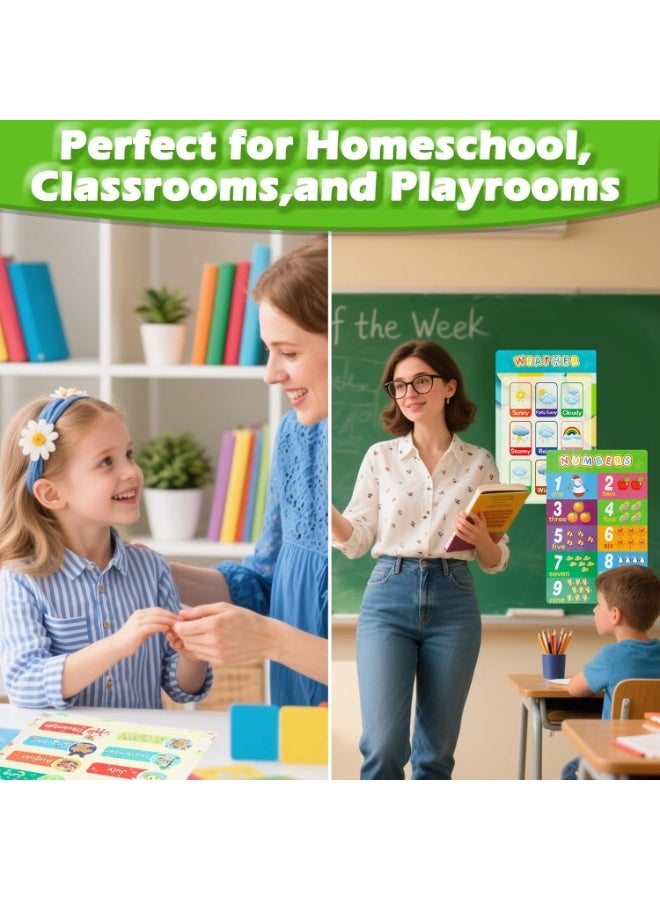 لينلي مجموعة من 16 ملصقًا تعليميًا مغلفًا للأطفال، لوحات جدارية تعليمية مقاومة للماء تتضمن الحروف الأبجدية والأرقام والرياضيات والنظام الشمسي، ديكور للفصول الدراسية والتعليم المنزلي، نقاط لاصقة مرفقة - Image 3