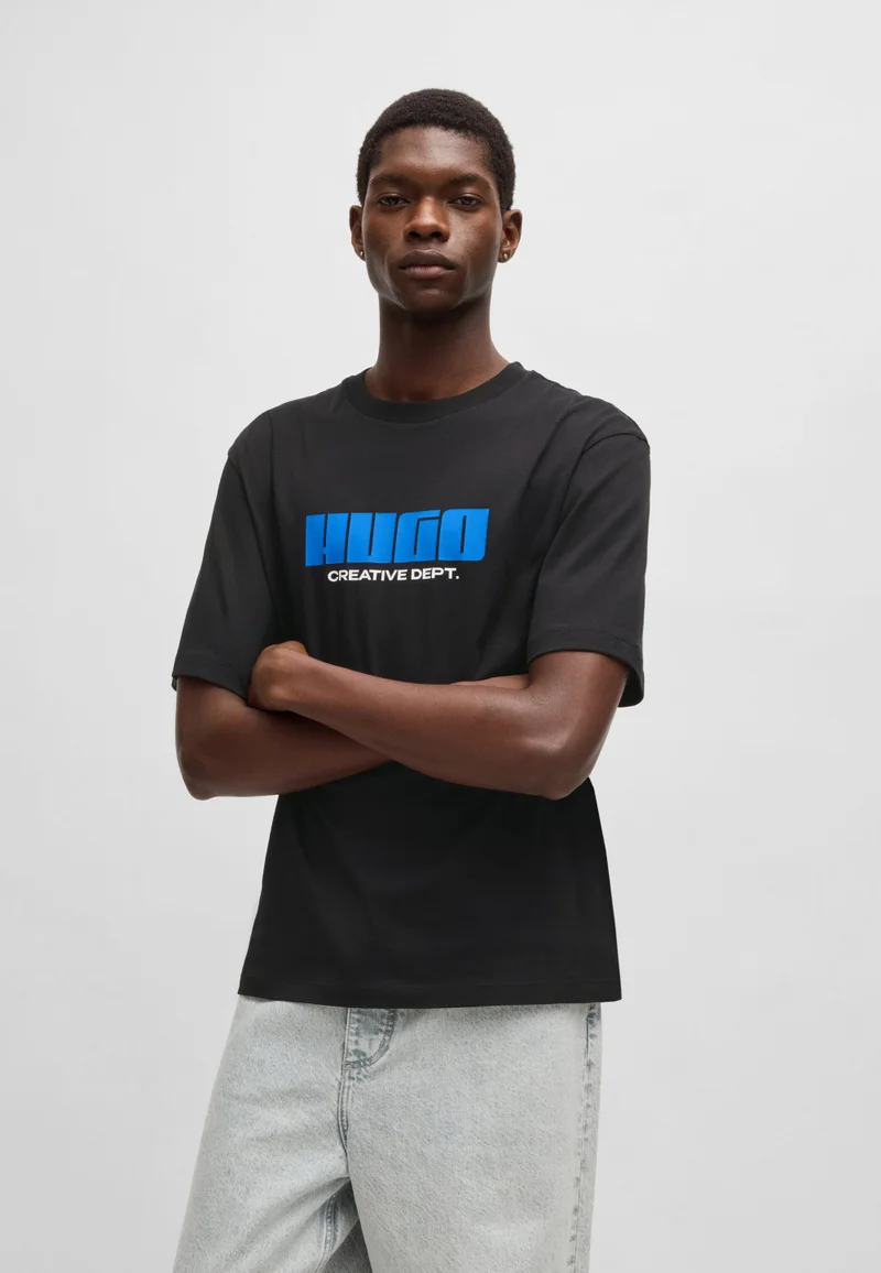 HUGO Cotton-jersey T-shirt with logo artwork