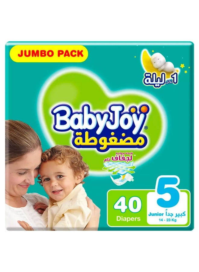 Babyjoy Compressed Diamond Pad Diaper, Jumbo Pack, Junior Size 5, Count 40, 14 - 25 Kg