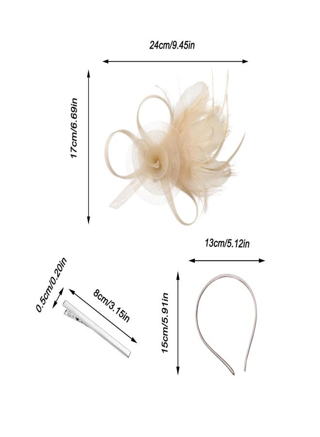 ايذلاند قبعة إيثلاند فاسيناتور مزينة بشرائط شبكية مزينة بالزهور والريش على طوق رأس ومشبك، مناسبة لحفلات الشاي، للبنات والسيدات، لون الشمبانيا - Image 5