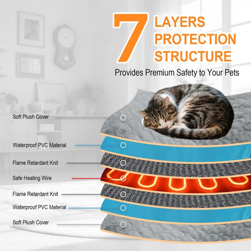 TECHTAIL Pet Heating Pad for Cats & Dogs Indoor Outdoor, Warming Cat Heating Pad with Chew Resistant Cord, Adjustable Temperature and Time, Heated Pet Bed Mat Waterproof for Cats Dogs (Grey, 15.7'' Ã— 27.6'') - Image 5