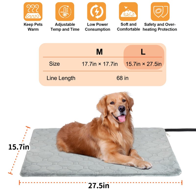 TECHTAIL Pet Heating Pad for Cats & Dogs Indoor Outdoor, Warming Cat Heating Pad with Chew Resistant Cord, Adjustable Temperature and Time, Heated Pet Bed Mat Waterproof for Cats Dogs (Grey, 15.7'' Ã— 27.6'') - Image 3