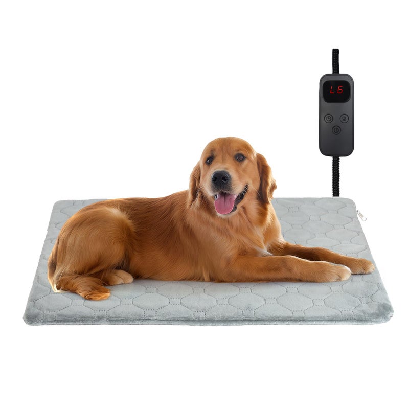 TECHTAIL Pet Heating Pad for Cats & Dogs Indoor Outdoor, Warming Cat Heating Pad with Chew Resistant Cord, Adjustable Temperature and Time, Heated Pet Bed Mat Waterproof for Cats Dogs (Grey, 15.7'' Ã— 27.6'') - Image 1
