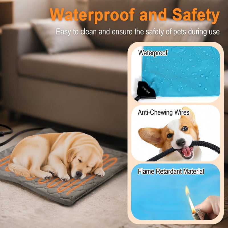 TECHTAIL Pet Heating Pad for Cats & Dogs Indoor Outdoor, Warming Cat Heating Pad with Chew Resistant Cord, Adjustable Temperature and Time, Heated Pet Bed Mat Waterproof for Cats Dogs (Grey, 15.7'' Ã— 27.6'') - Image 2