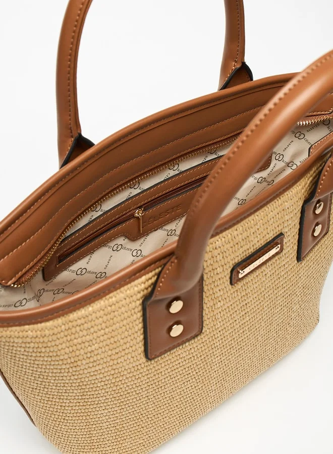 Celeste Women Textured Tote Bag with Detachable Strap and Zip Closure