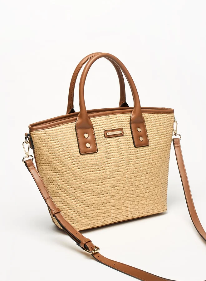 Celeste Women Textured Tote Bag with Detachable Strap and Zip Closure