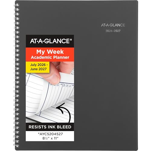AT-A-GLANCE Planner 2026-2027 Weekly & Monthly Academic 12-Month July-June Quarter-Hourly Appointment Book, 8-1/2" x 11", DayMinder, Charcoal (AYC52045) - Image 1
